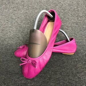 Satinato Pink Leather Ballet Flats Womens US 8 EU 38 Bow Slip On Shoes